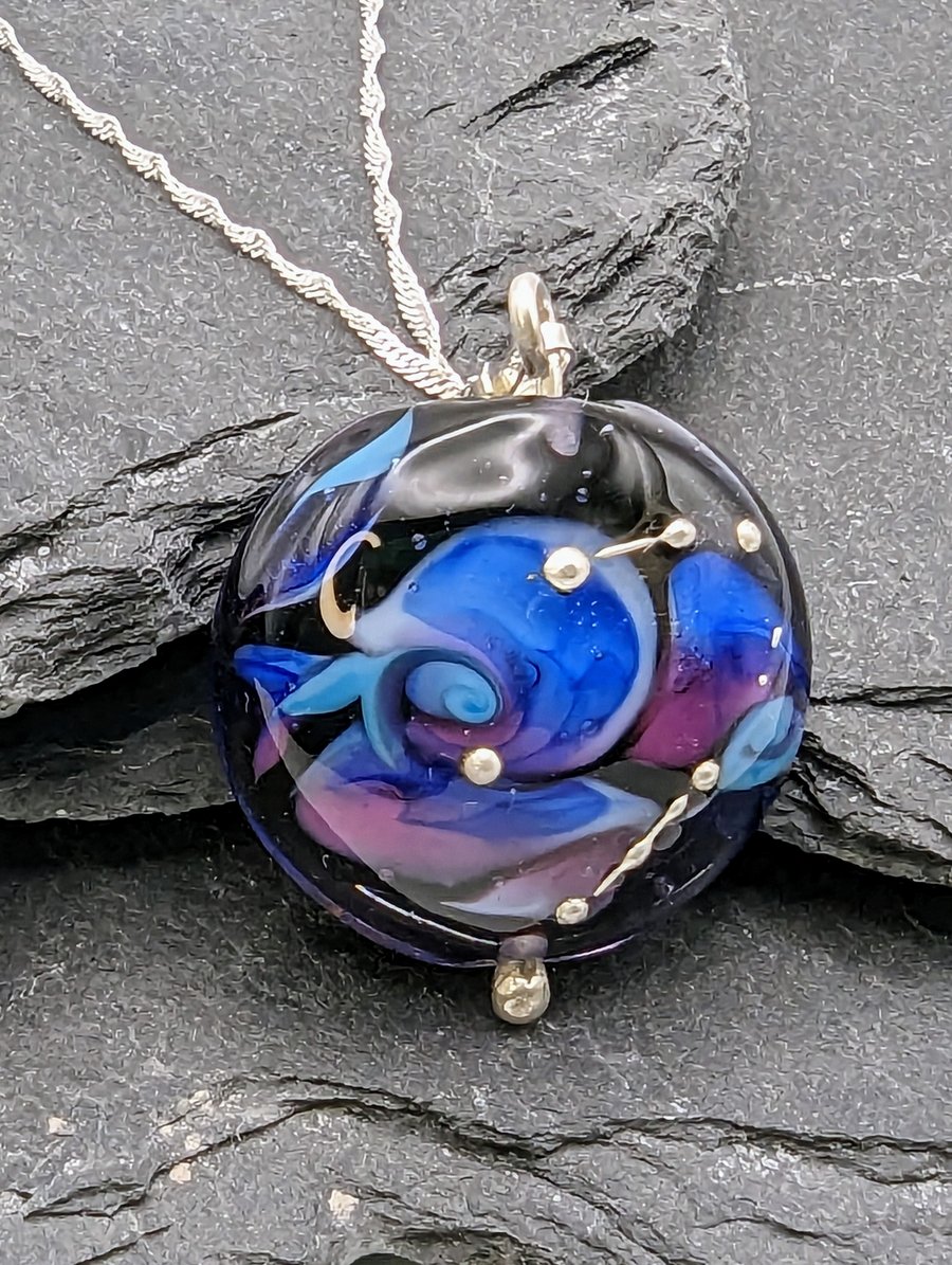 Pink and Blue Retro Swirl Necklace 