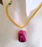Fuchsia Stripe Agate Rectangle Pendant On Chunky Gold Plate 3mm Box Chain 17inch - Image 4