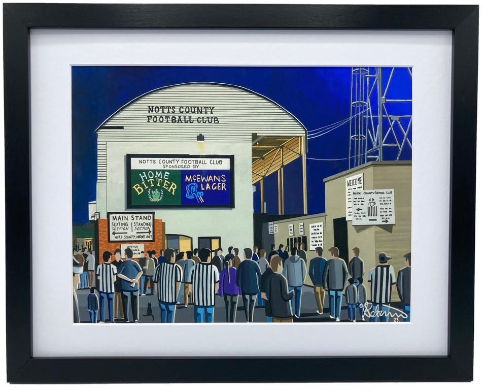 Notts County F.C, Retro Meadow Lane. High Quality Framed Football Art Print.