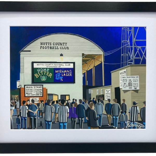 Notts County F.C, Retro Meadow Lane. High Quality Framed Football Art Print.