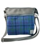 Genuine leather and Harris tweed handbag in grey and blue