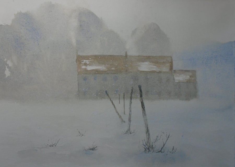 Winter farm (Original Watercolour Painting) A4 size 
