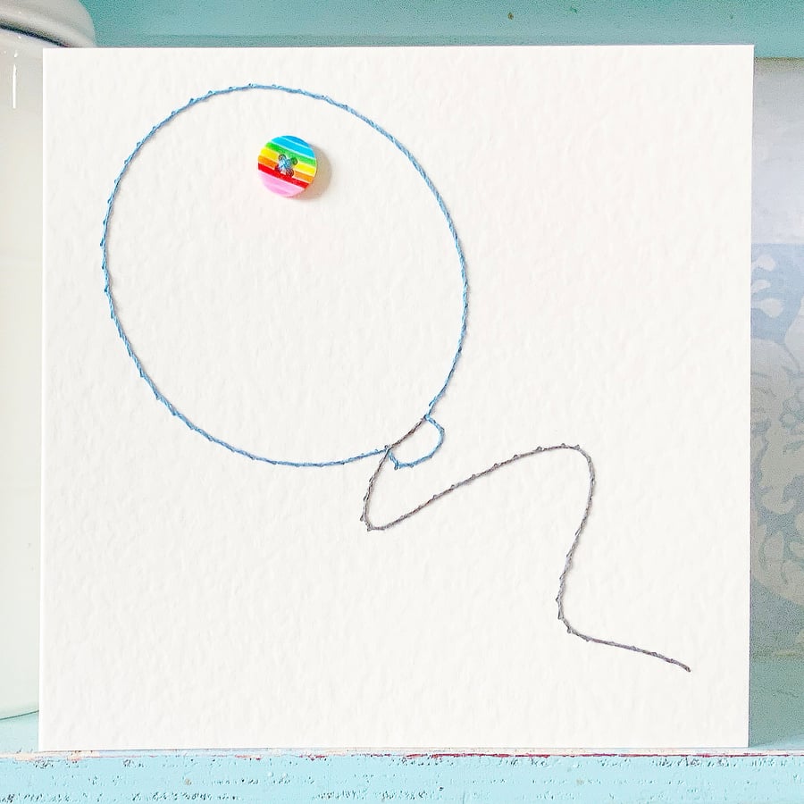 Rainbow Card. Hand Sewn Card. Balloon Card. Rainbow Baby Card. Blank Card.