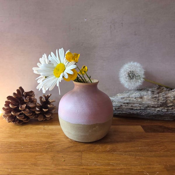 Blush pink and Beige Stoneware Pottery Flower Bud vase