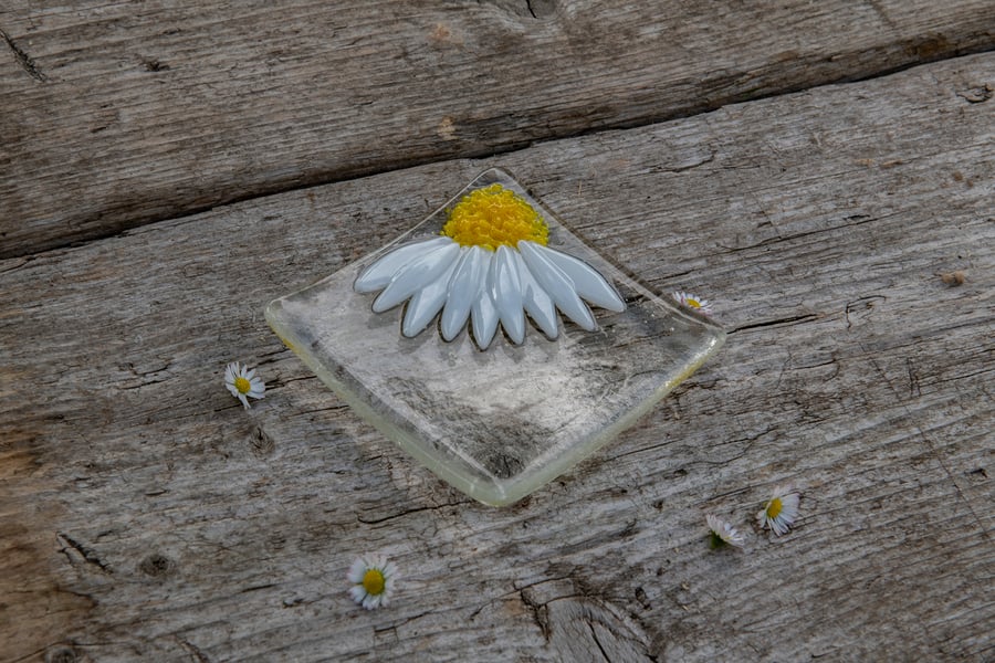 Fused Glass Daisy Trinket Dish