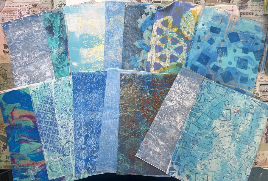 Gelli prints A5 - blues
