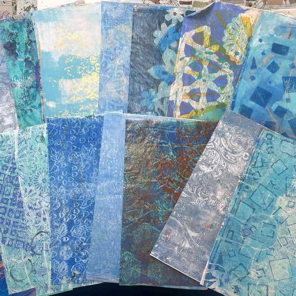 Gelli prints A5 - blues