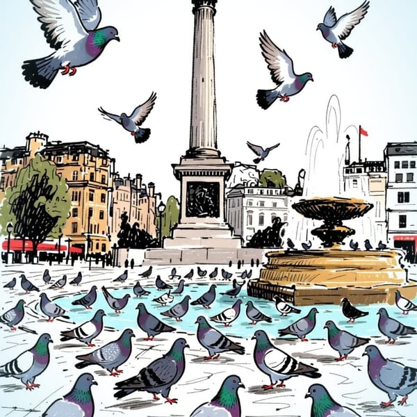 Pigeon's in London Blank Greeting Card A5