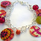 Silver Plated Hardened Abstract Charm Bracelet with Glass and Resin Beads