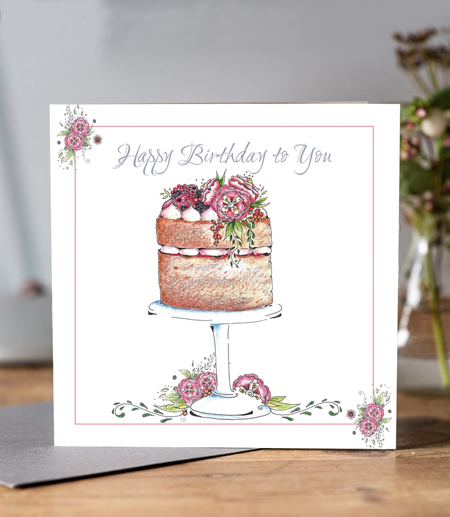 Happy Birthday cake greeting card 