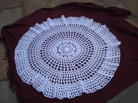 Pure White Crochet Baptism Circular Shawl Blanket Great Gift (R842)