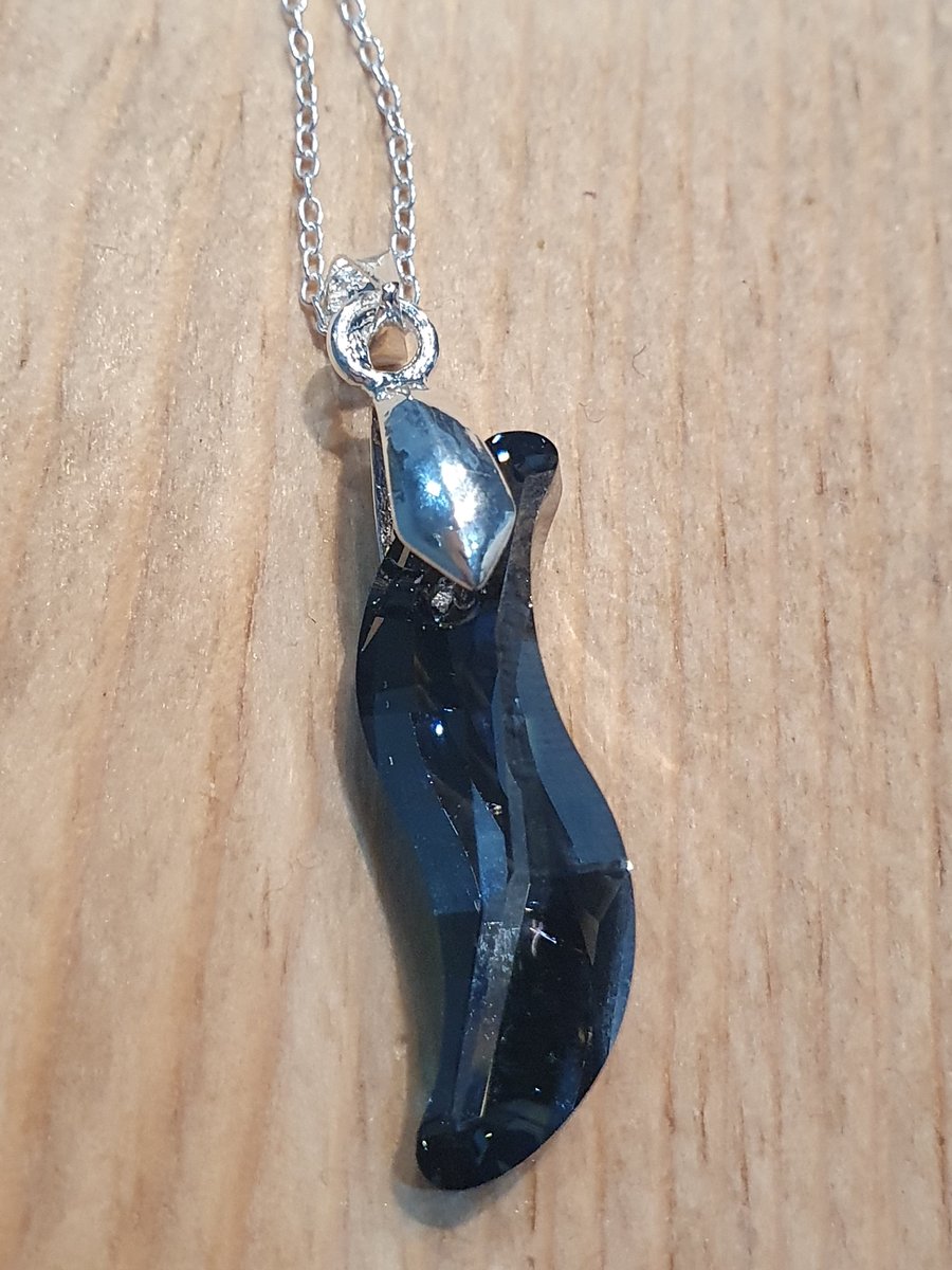 Swarovski Crystal Silver Night Wave Pendant, Sterling Silver, 18" Trace Chain