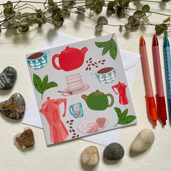 Tea and Coffee, blank greetings card