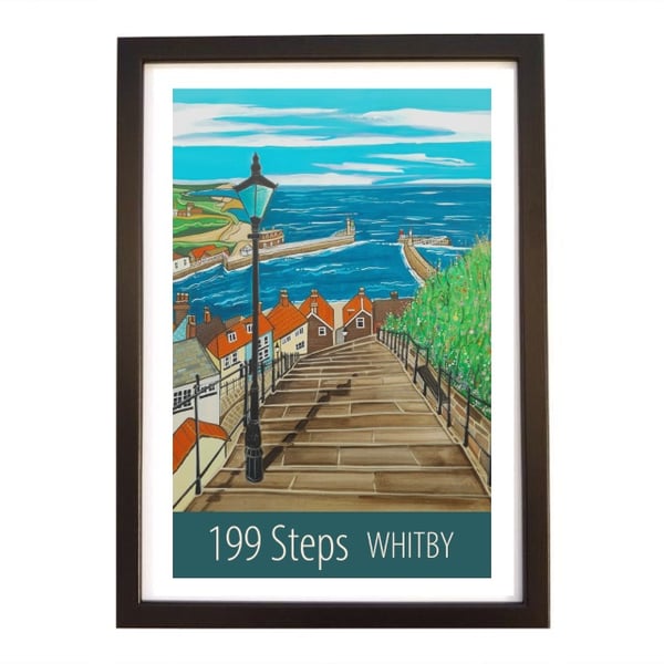 Whitby 199 Steps travel poster print by Susie West