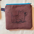 small brown linen purse with dog motif by Jo Brown HappyTomato