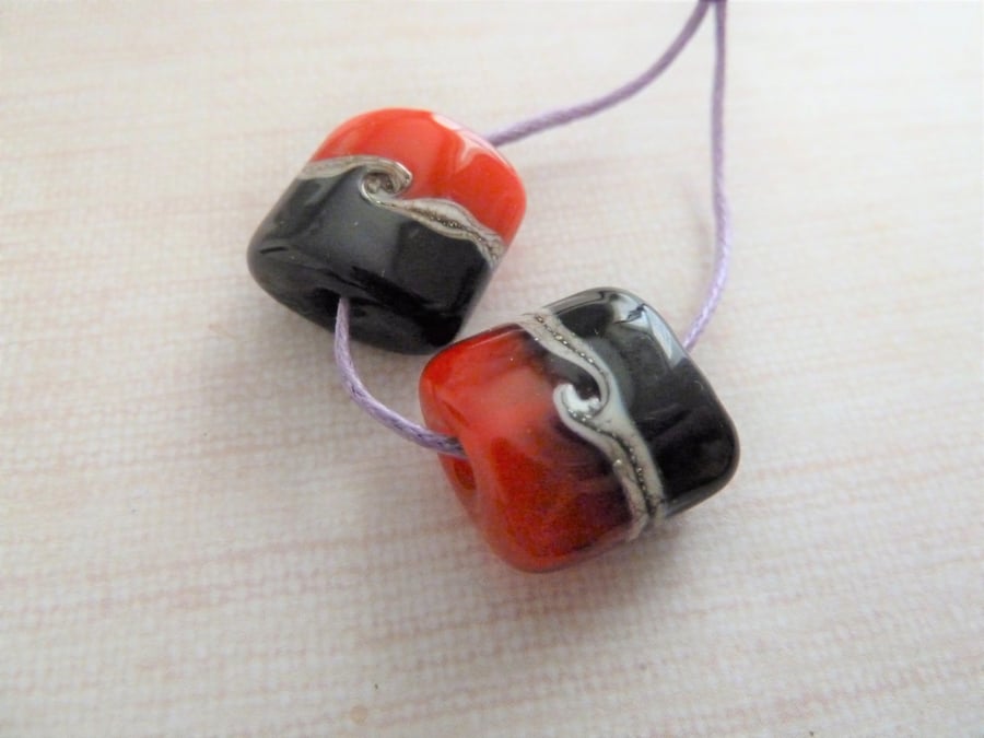 black and red lampwork glass beads