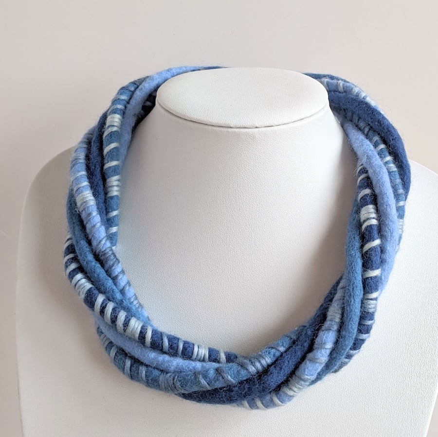 Felted necklace - denim blues