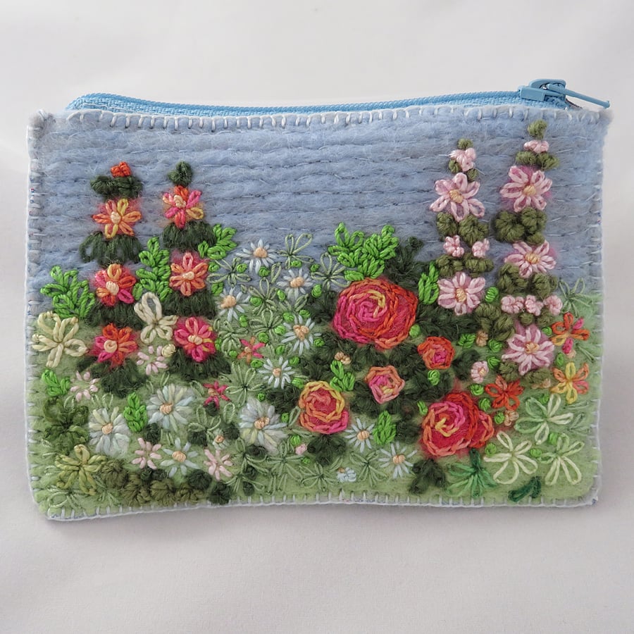 Embroidered Summer Garden Zipped Purse 