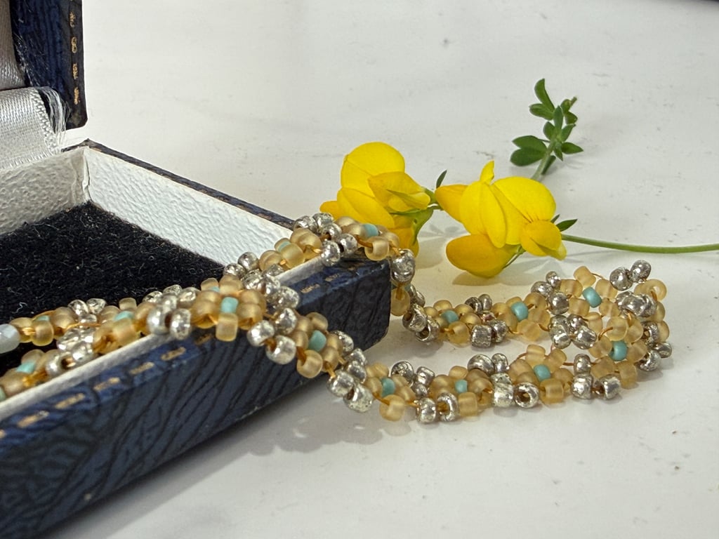 Pretty and delicate hand woven bead bracelet, summery floral bead bracelet.  