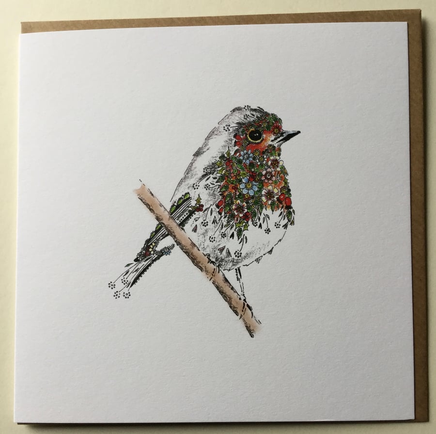 Rosehip Robin festive card 
