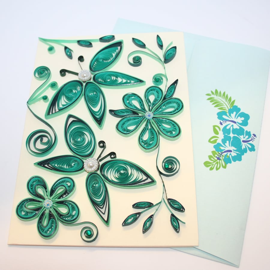 Abstract Butterfly Quilled Card A6