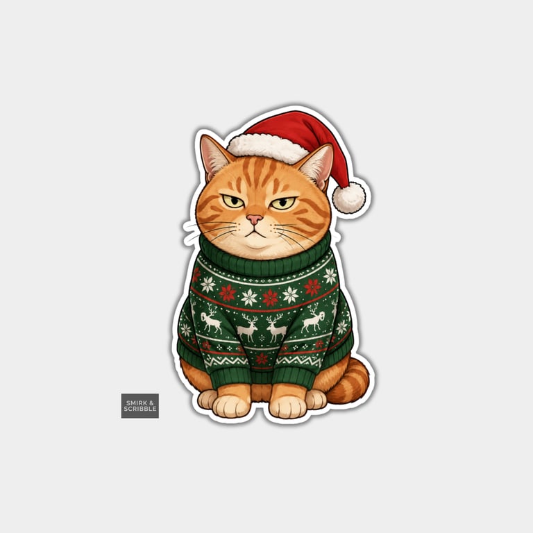 Unique Funny Christmas Sticker Xmas Decal For Adults - Grumpy Orange Cat