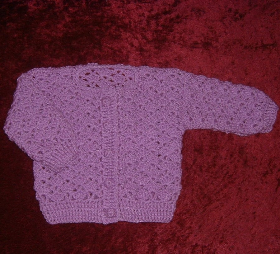 crochet lacy cardigan in mauve acrylic (ref 60818)