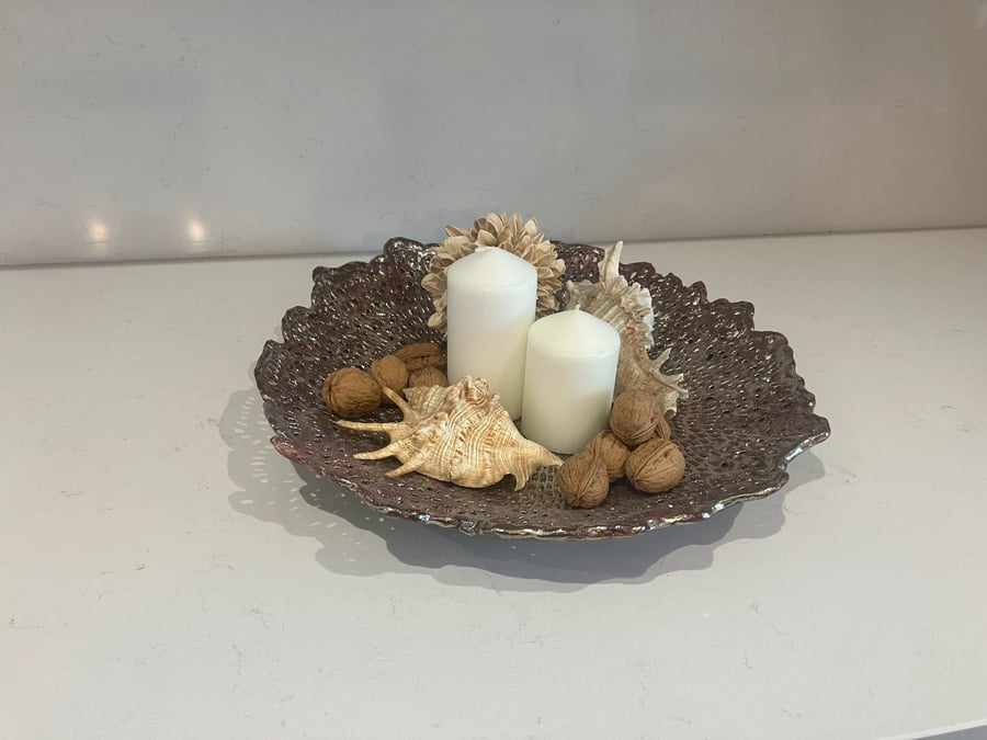 Textured  ceramic platter -Centrepiece for dining and kitchen (38cm x 6cm)