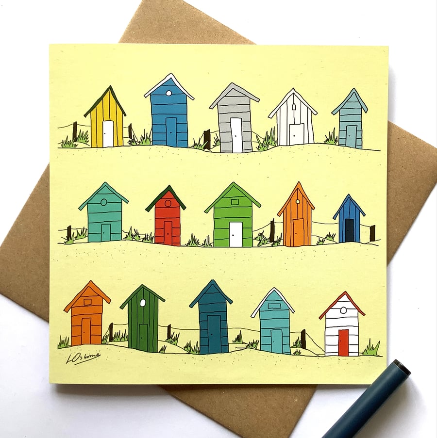 Beach huts - greetings card - blank inside for own message