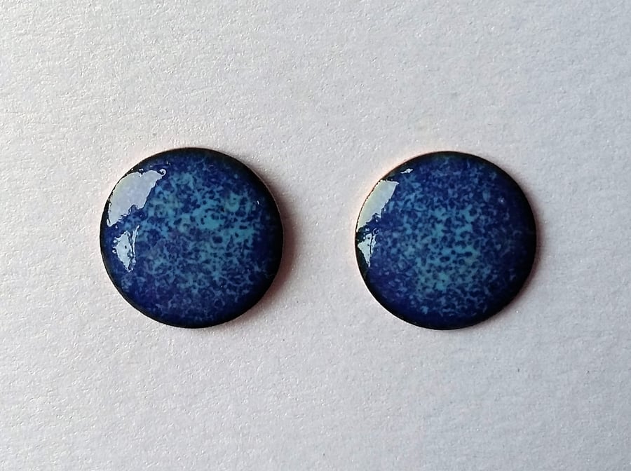 Large stud earrings in blue enamel on copper 151