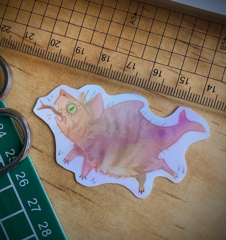 Seconds Helpings the Shark Cat (rainbow holographic hand cut sticker)