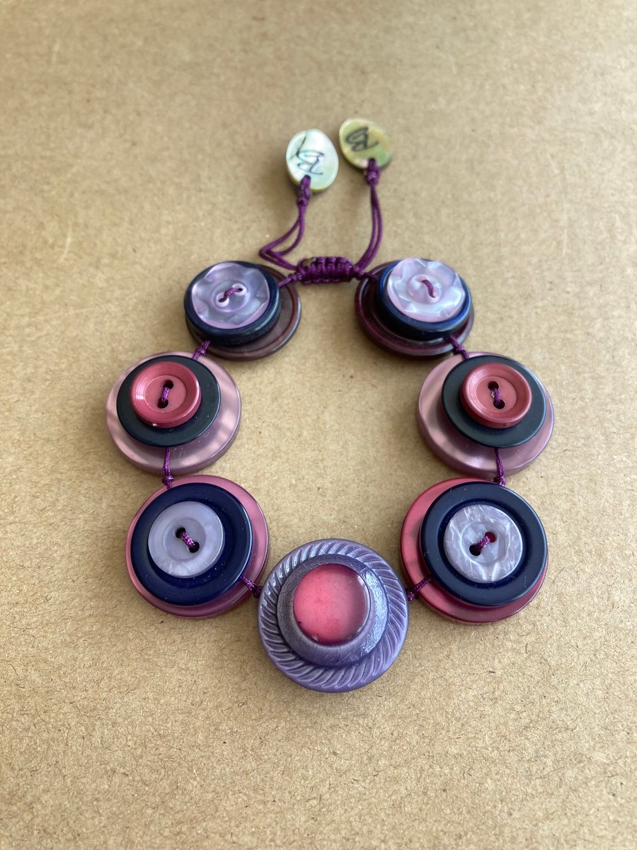 Purple Grapes Colour Story Vintage Button Handmade Adjustable Bracelet
