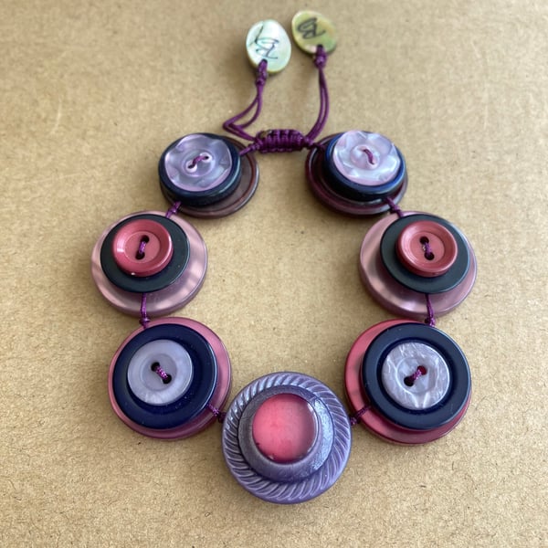Purple Grapes Colour Story Vintage Button Handmade Adjustable Bracelet