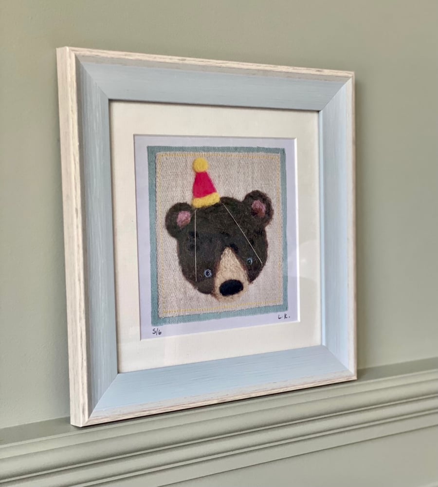 Limited Edition Bear Print In Pale Blue Washed Frame 