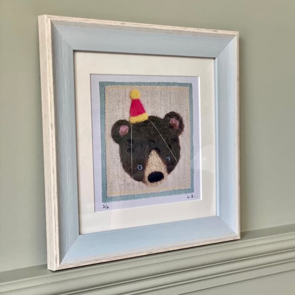 Limited Edition Bear Print In Pale Blue Washed Frame 