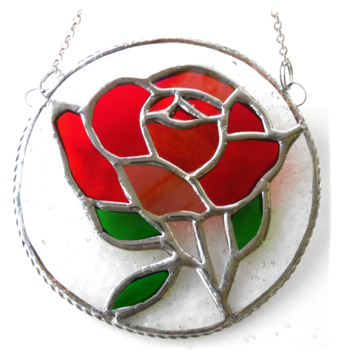 Rose Ring Suncatcher Stained Glass Red