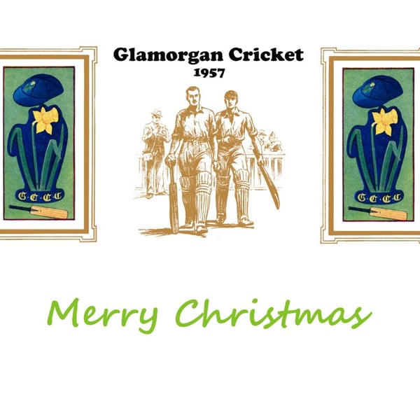Christmas card cricket vintage 1957 Glamorgan badge design. FREE UK P&P