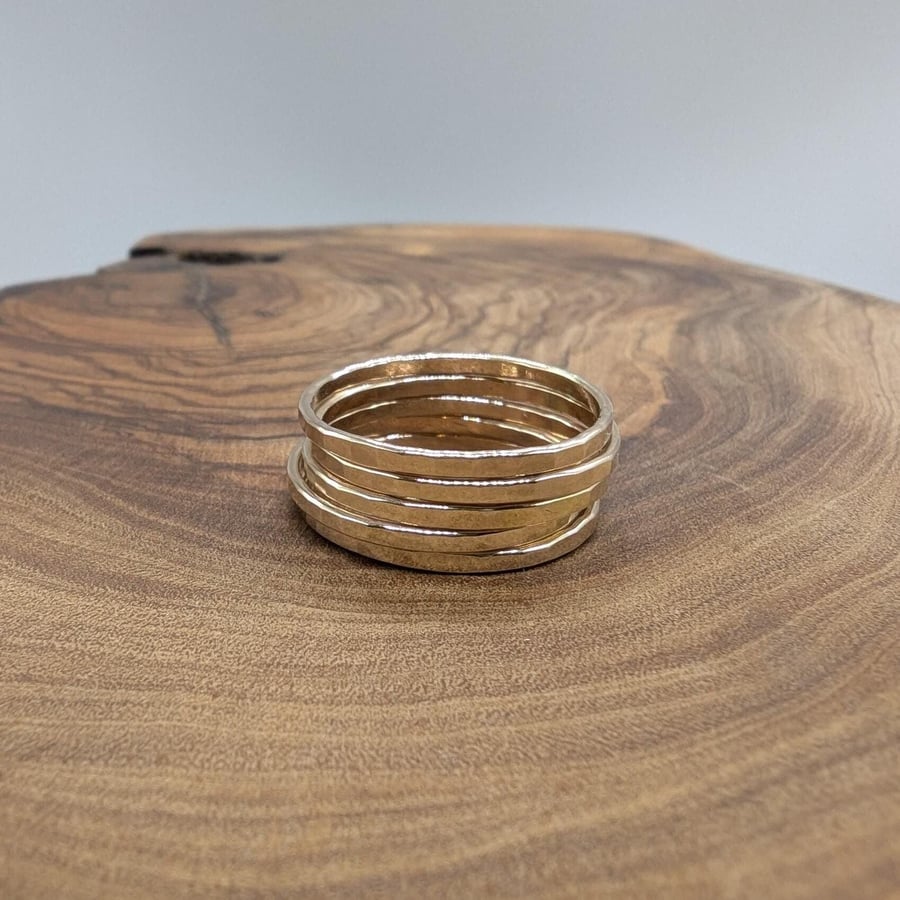 Skinny Hammered 14k Gold Filled Ring: Minimalist Stacking Band