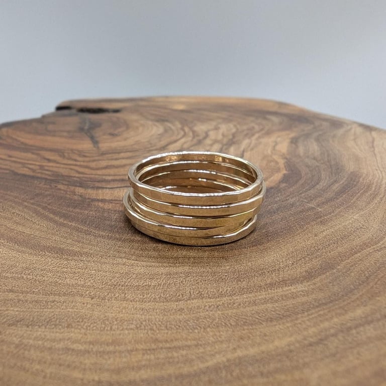 Skinny Hammered 14k Gold Filled Ring: Minimalist Stacking Band