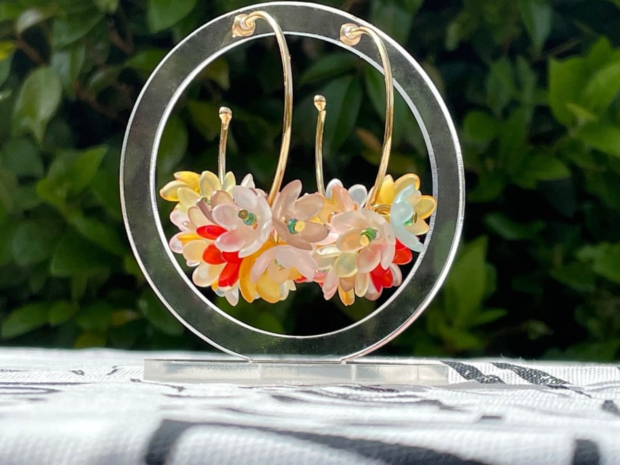 LUCITE FLOWER HOOPS HOOP earrings gold plated floral bridal bridesmaid