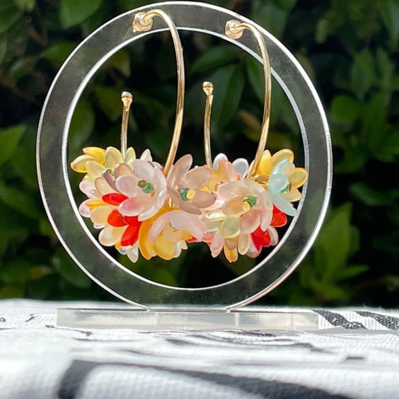 LUCITE FLOWER HOOPS HOOP earrings gold plated floral bridal bridesmaid
