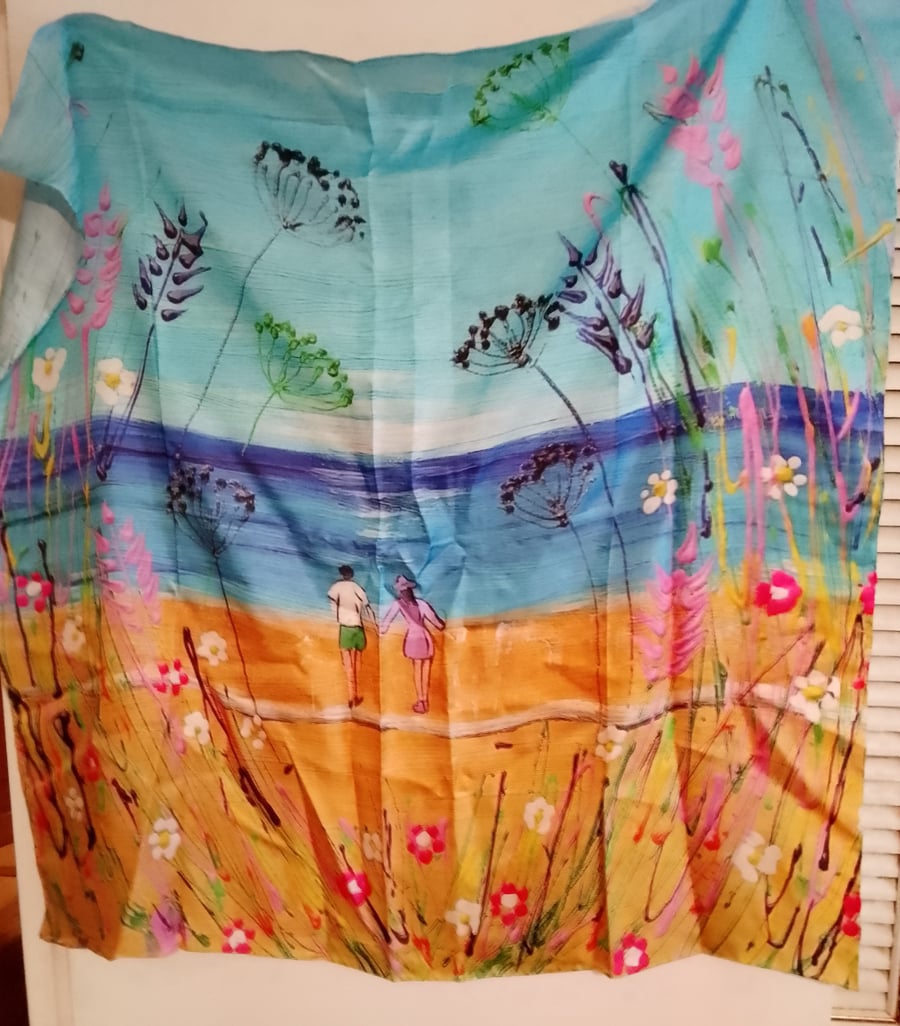 Quirky Romantic Seascape Silk scarf 90cm x 90 cm