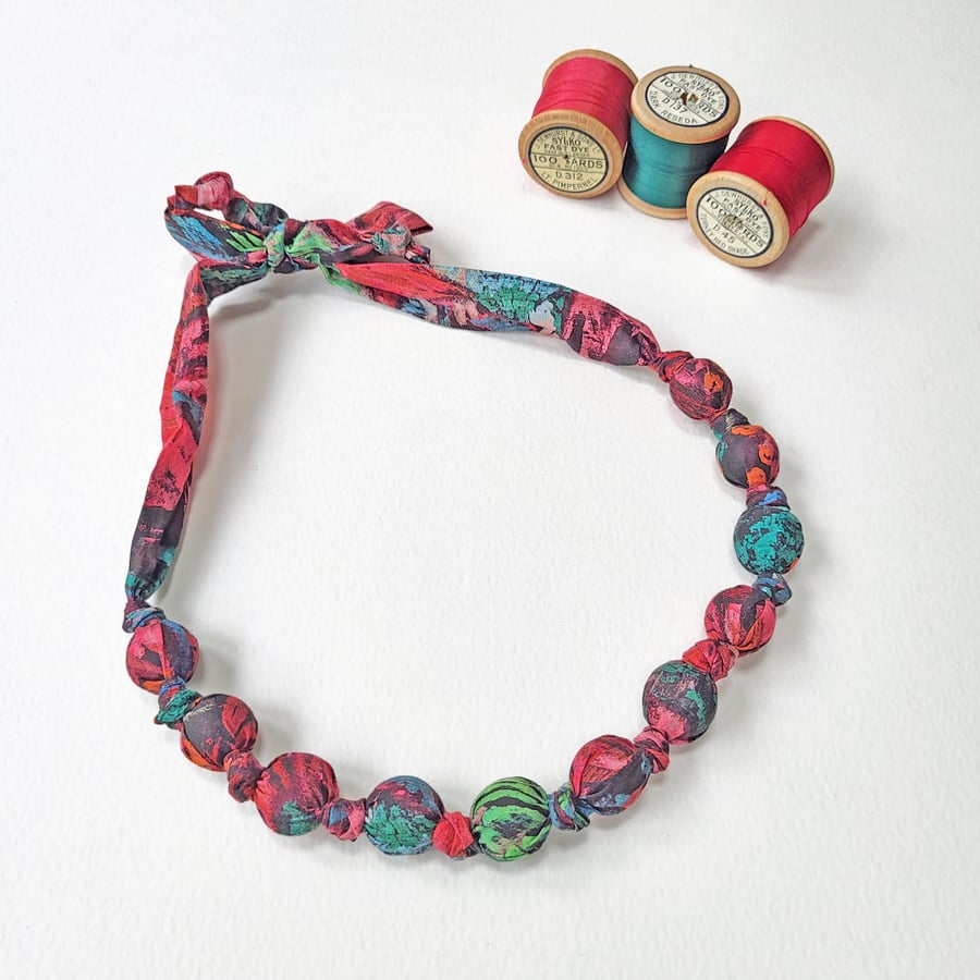 Pink, Green, Blue & Black Liberty Parrot Print Fabric Necklace - Sonny James