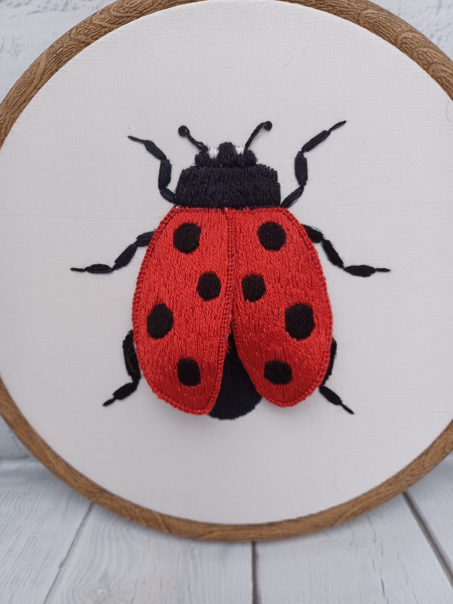 3D Ladybird Embroidery Wall Art, Stumpwork Embroidery Ladybird, Ladybird Wall Ar