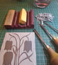 An original handprinted linoprint of snakes head fritillaries  - Image 7