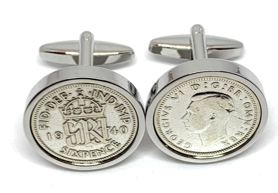 Sixpence for luck 1942 79th Birthday Cufflinks - 1942 genuine sixpence HT