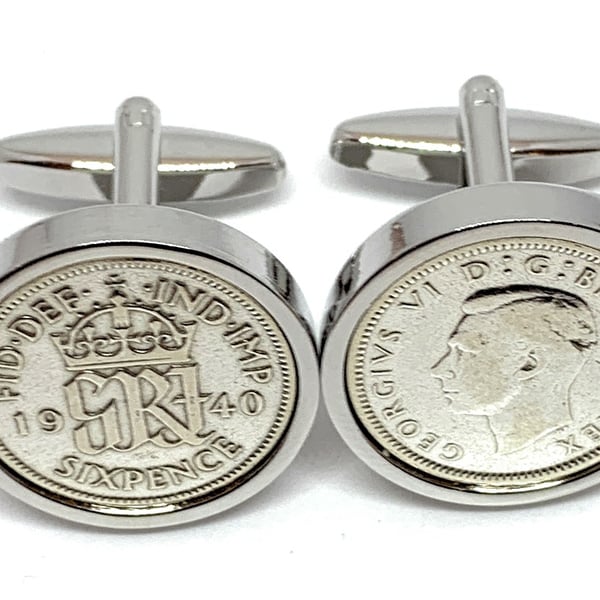Sixpence for luck 1942 79th Birthday Cufflinks - 1942 genuine sixpence HT