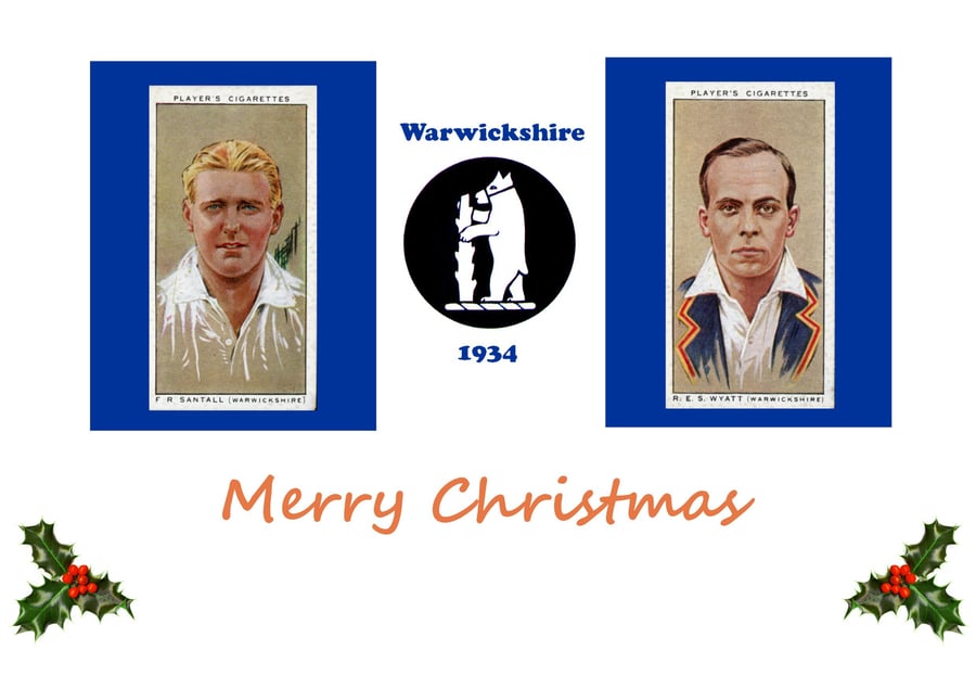 Cricket Christmas card vintage 1934 design. Warwickshire.Santall. Wyatt. FREE UK