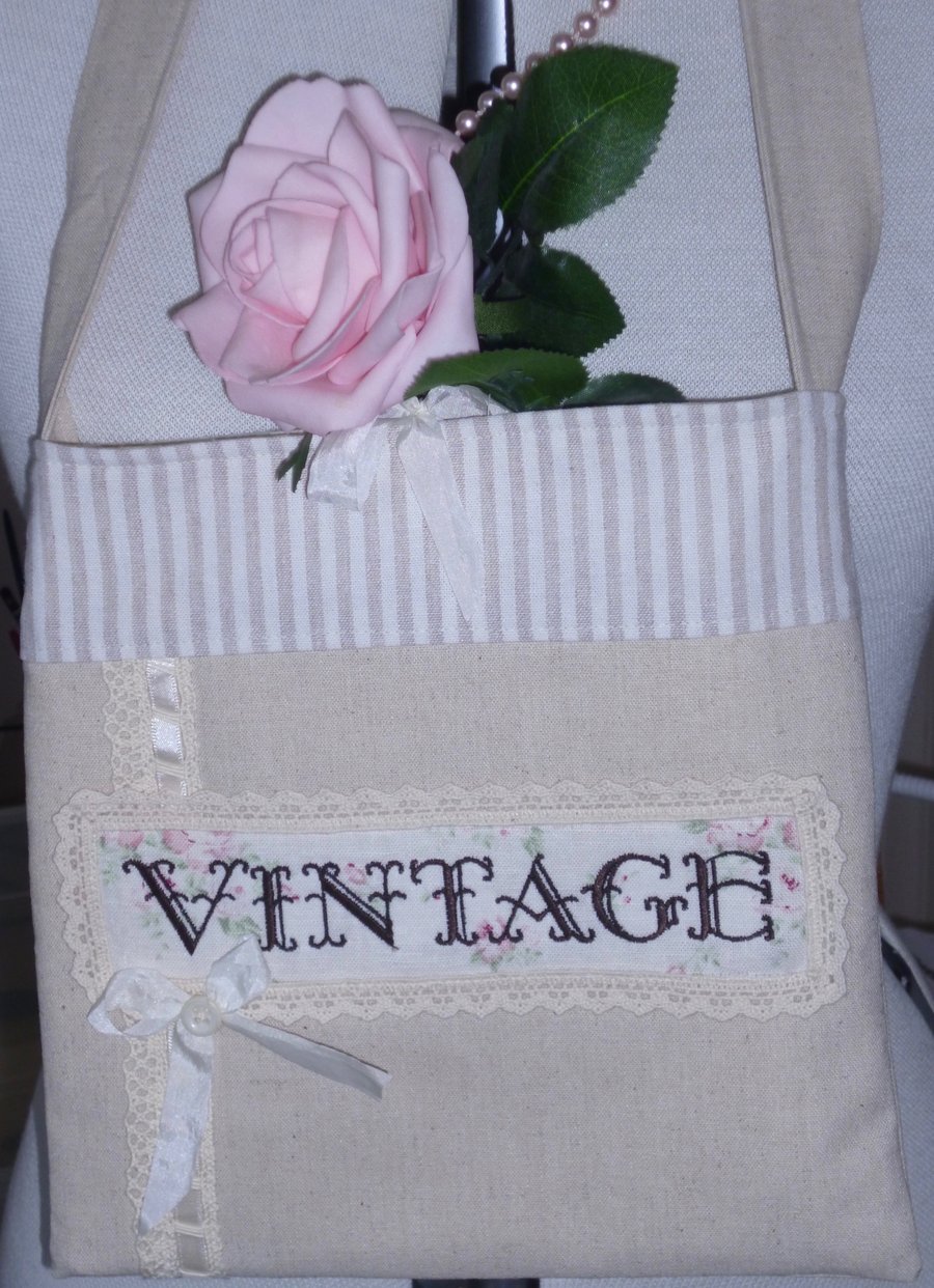 Seconds Sunday Vintage Linen and Lace Shoulder Bag B3