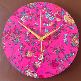 Decoupage Clock - dark pink floral pattern